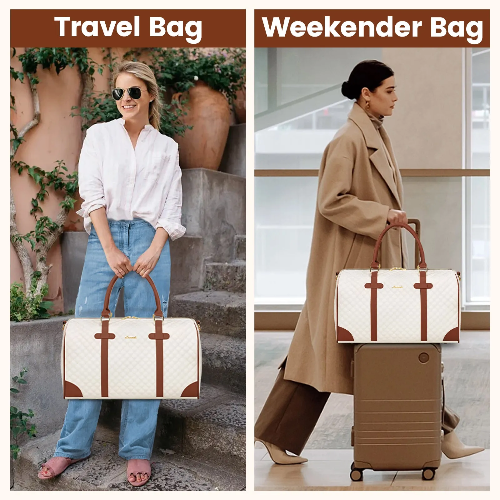 Lovevook All-in-One 3-Piece Beige & Brown Travel Set for Weekend Escapes