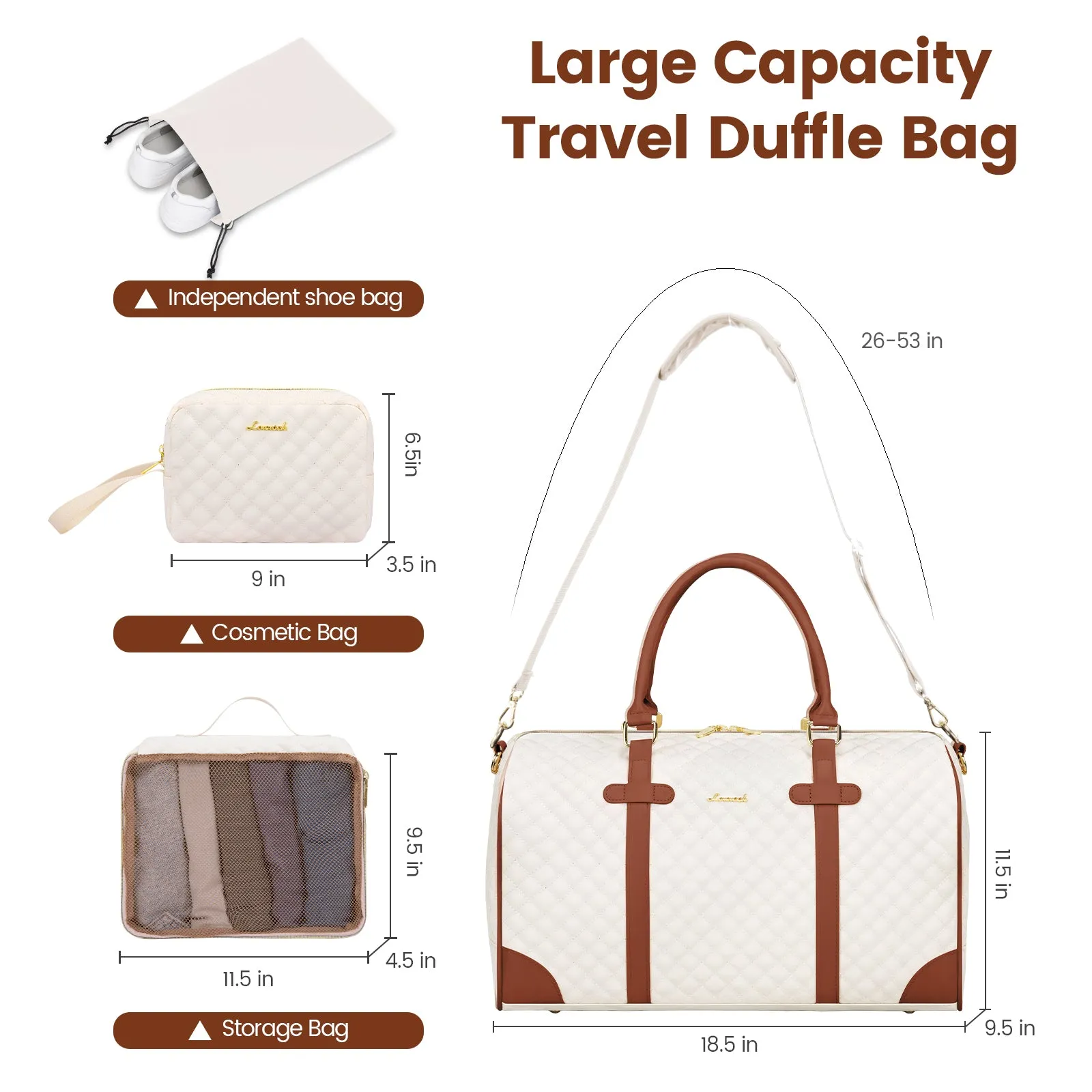 Lovevook All-in-One 3-Piece Beige & Brown Travel Set for Weekend Escapes