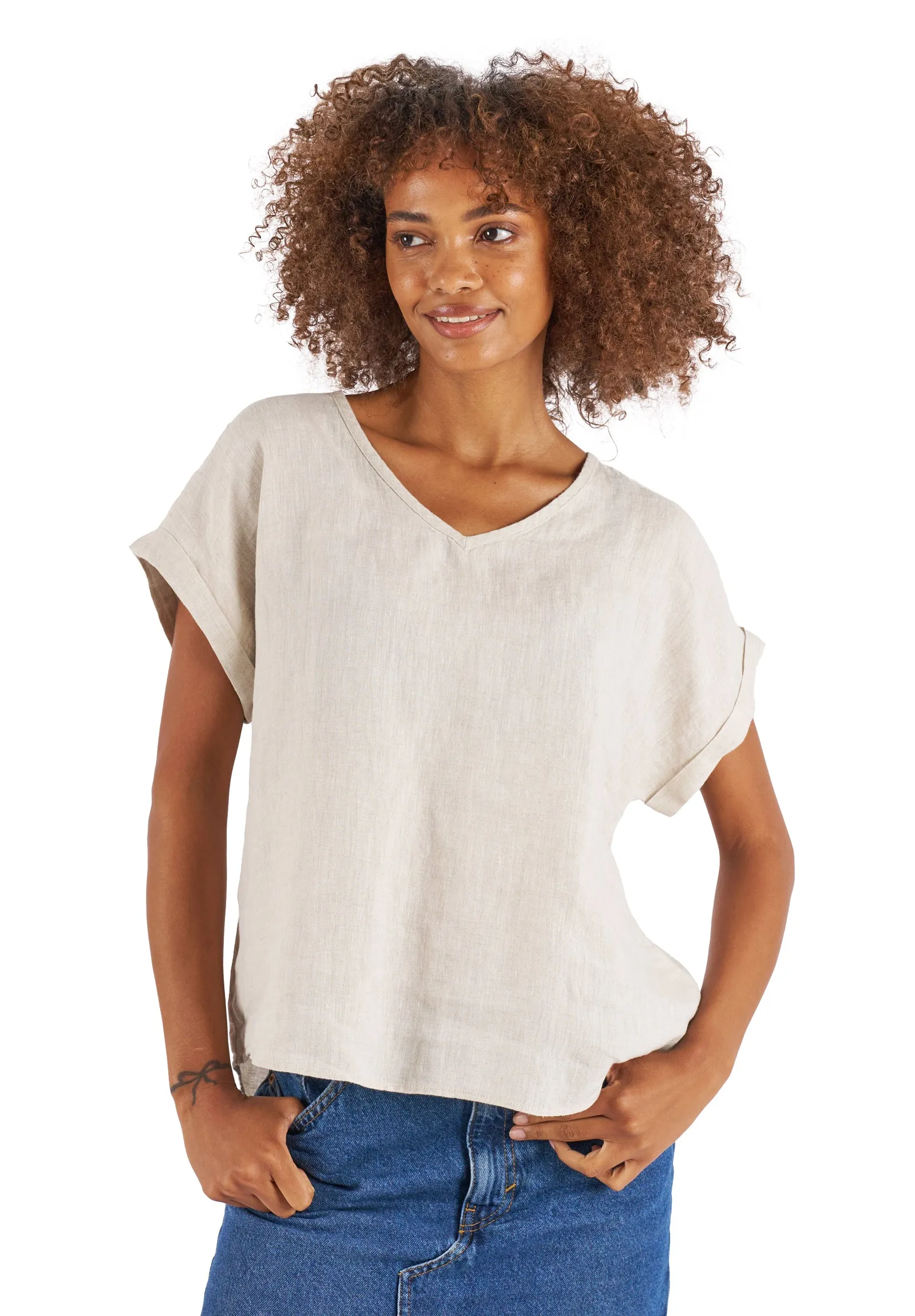 Martina Natural Sand Washed Linen T-Shirt