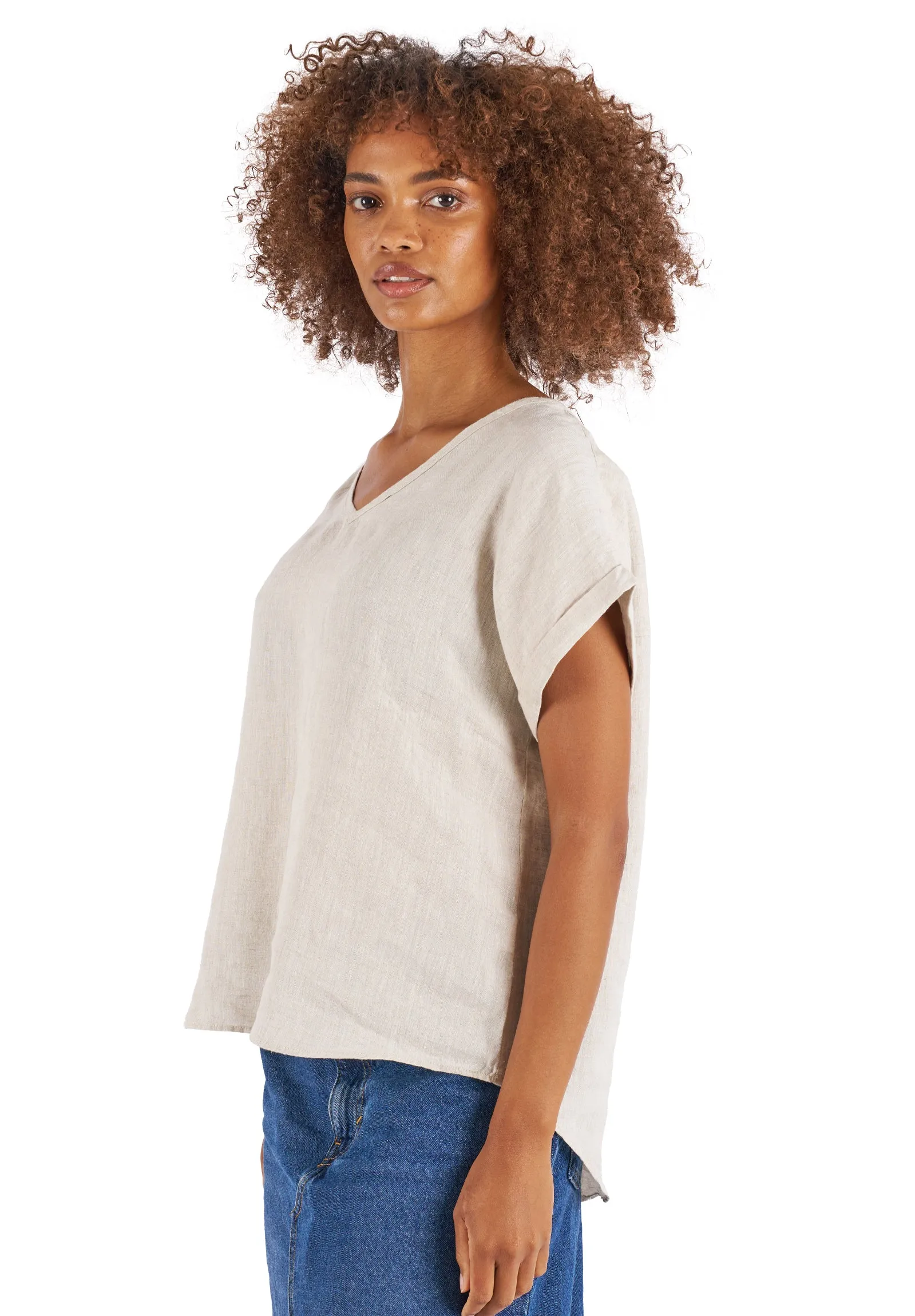 Martina Natural Sand Washed Linen T-Shirt