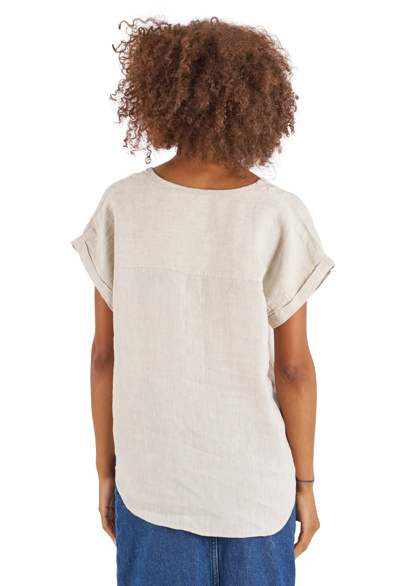 Martina Natural Sand Washed Linen T-Shirt