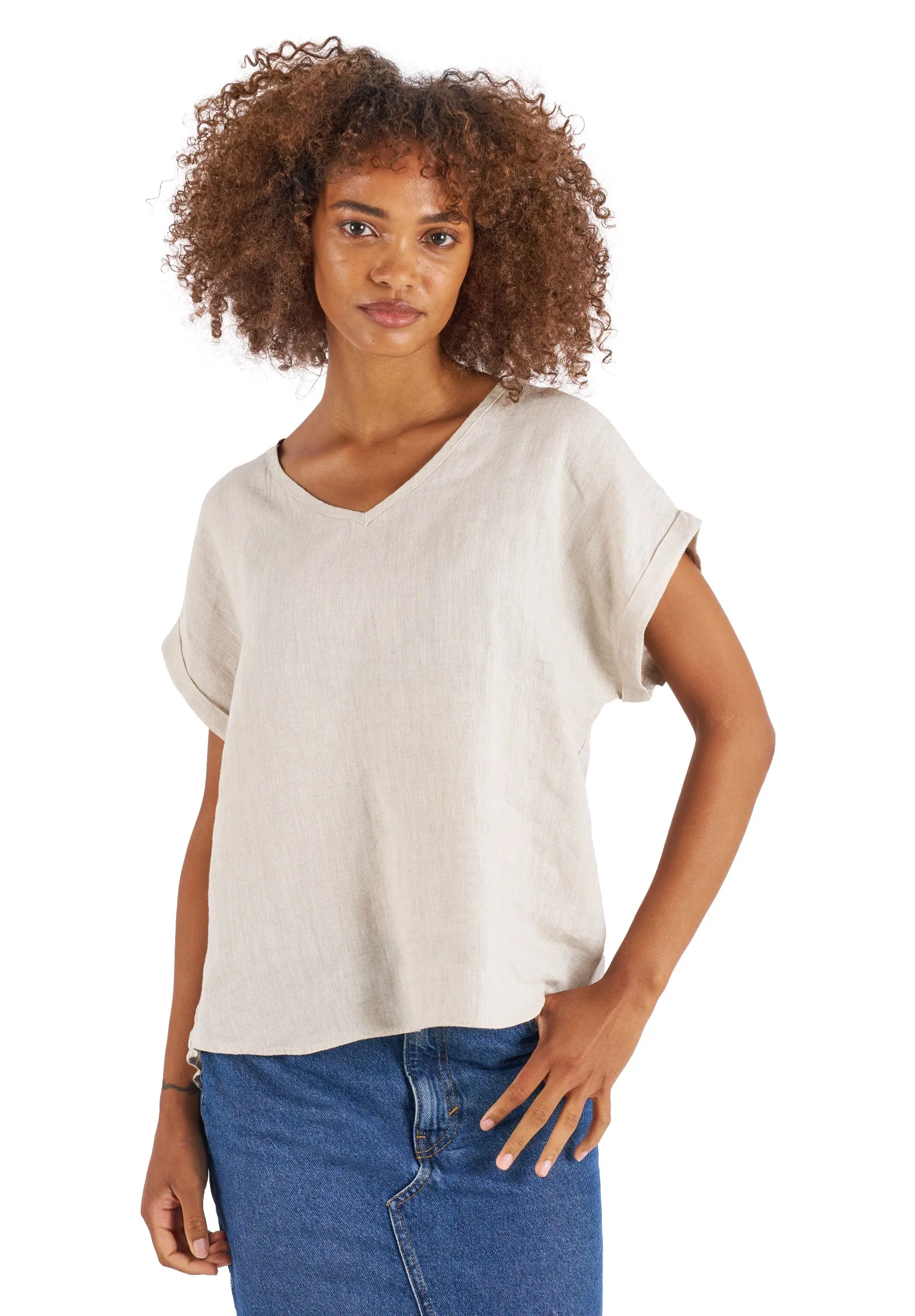 Martina Natural Sand Washed Linen T-Shirt