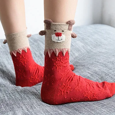 New 2016 Women Sock Winter Warm Christmas Gifts Stereo Socks Soft Cotton Cute Santa Claus Deer Socks Xmas Christmas socks S01