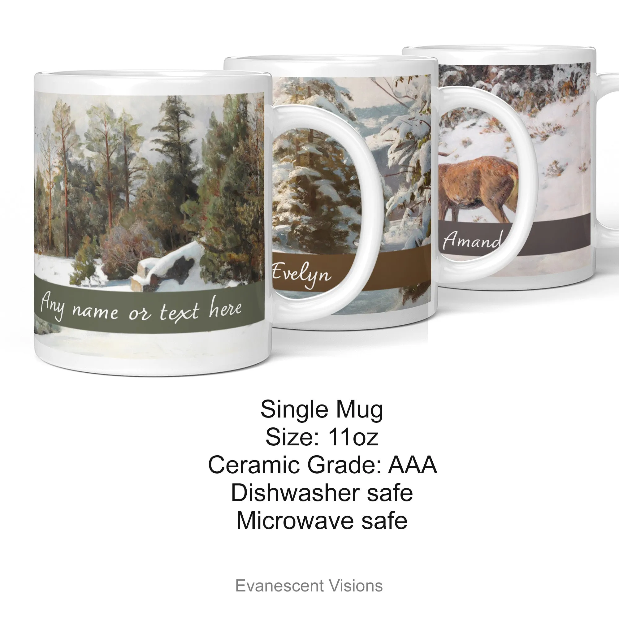 Personalised Art Mug, Snowy Winter Landscapes