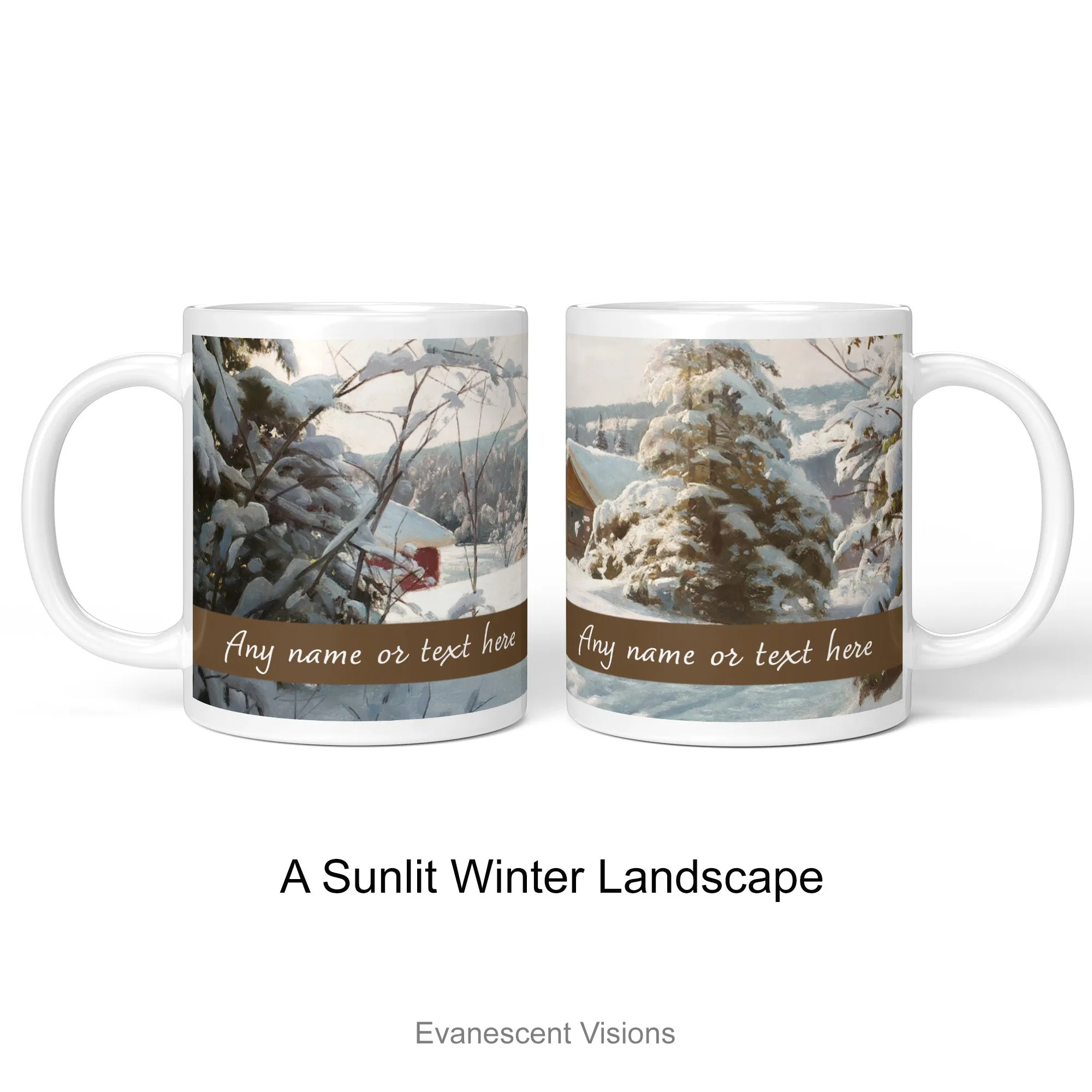 Personalised Art Mug, Snowy Winter Landscapes