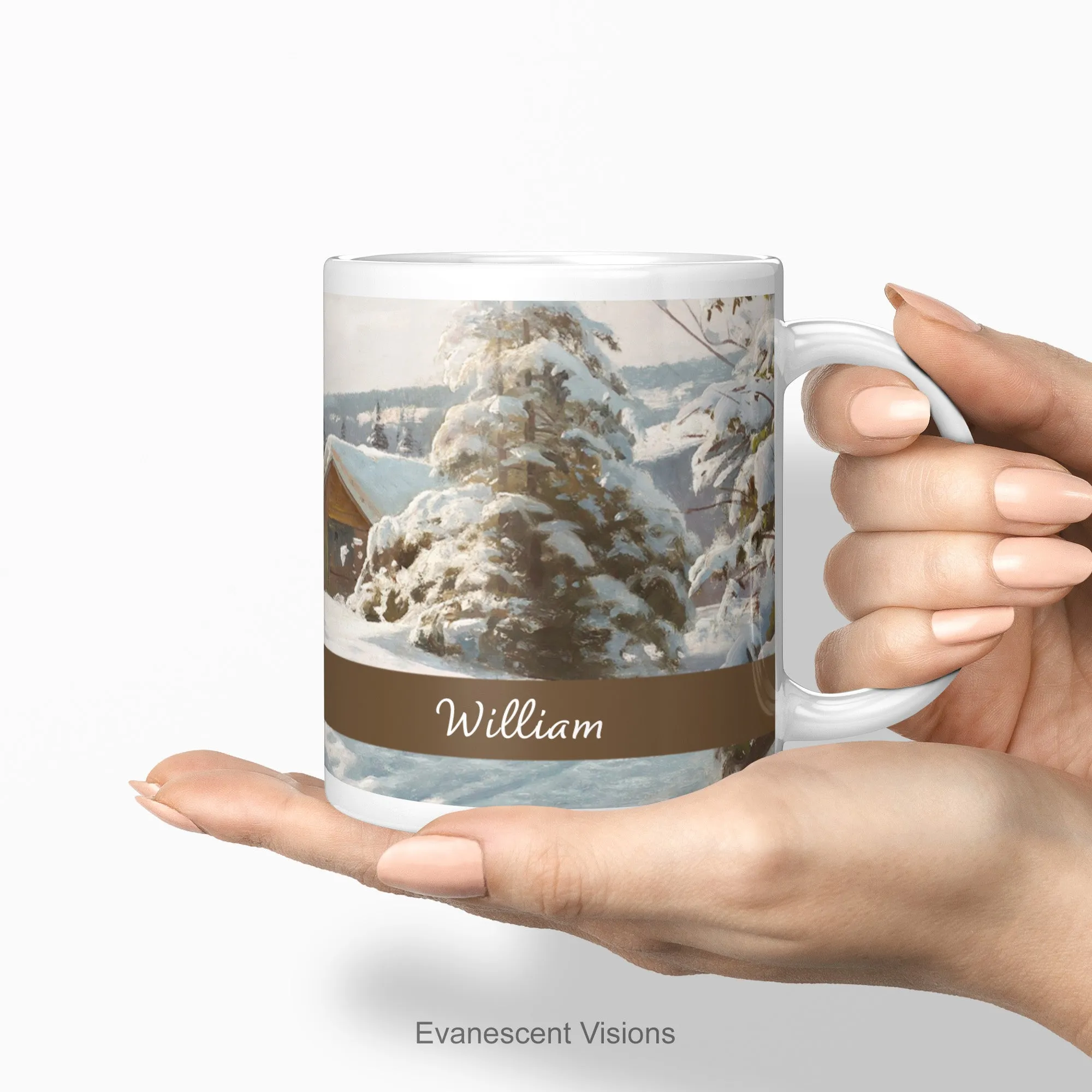 Personalised Art Mug, Snowy Winter Landscapes