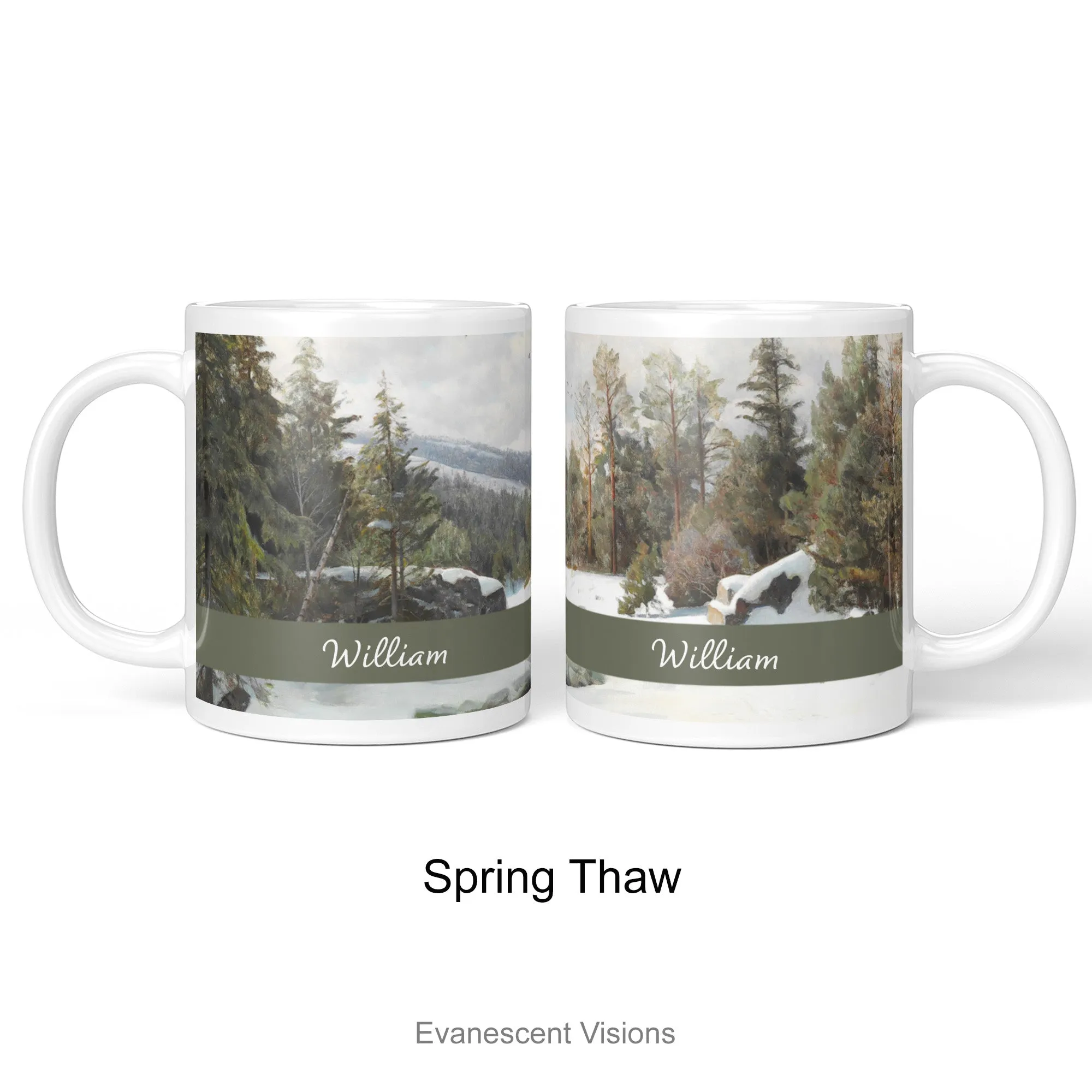 Personalised Art Mug, Snowy Winter Landscapes