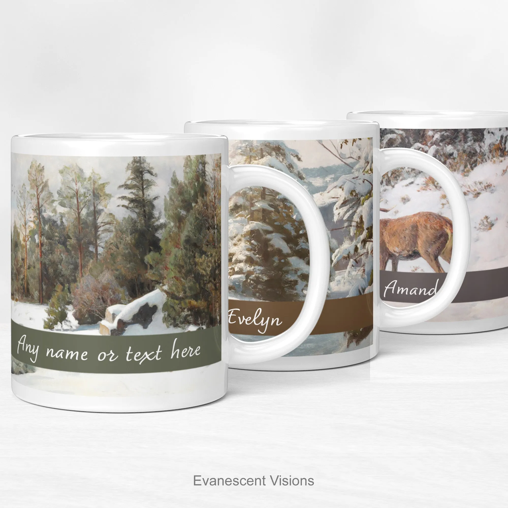 Personalised Art Mug, Snowy Winter Landscapes