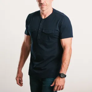 Pioneer Short Sleeve Henley Shirt –  Navy Cotton Jersey