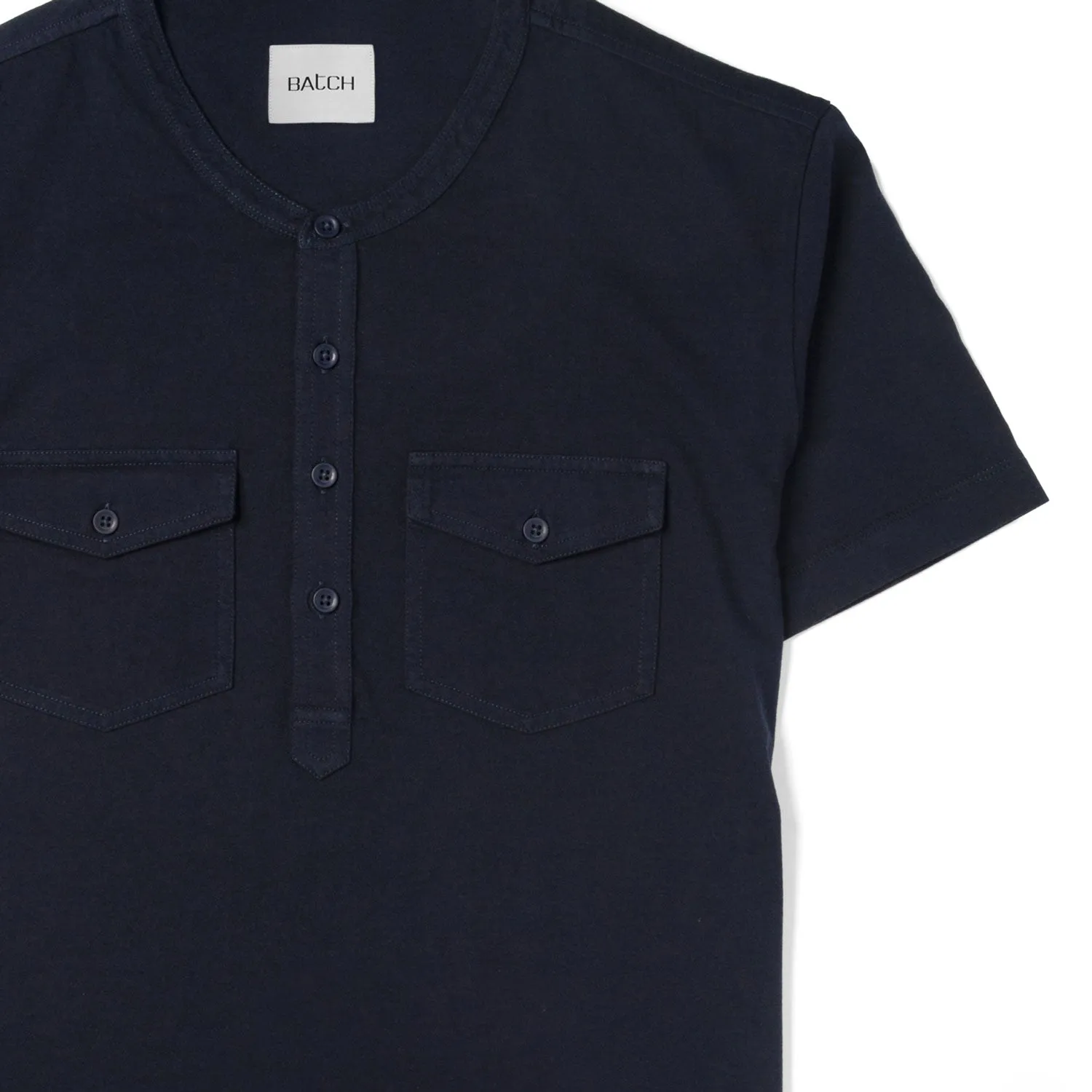 Pioneer Short Sleeve Henley Shirt –  Navy Cotton Jersey