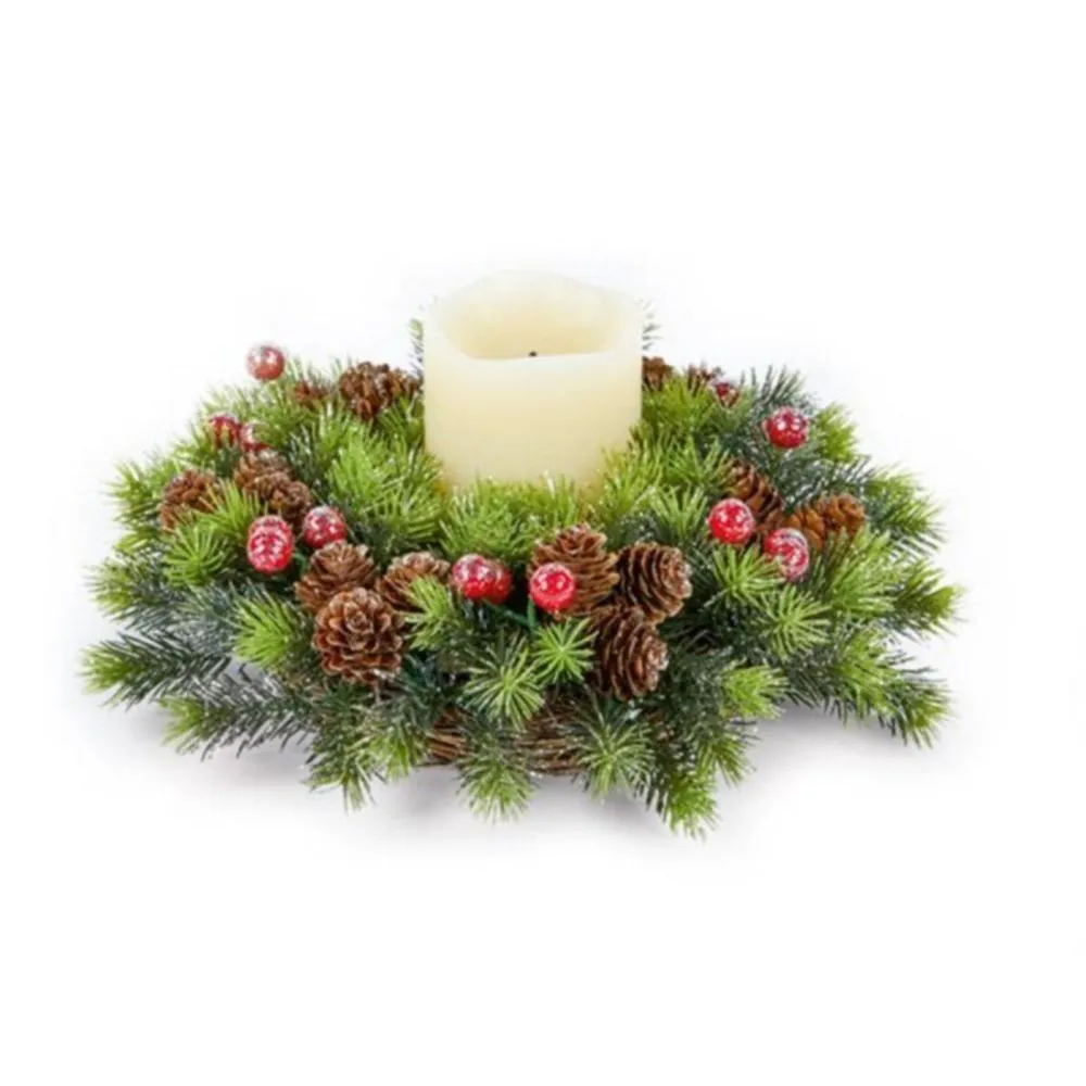 Premier 30cm Pine Cone With Berries Christmas Wreath Candle Holder