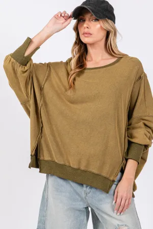 SAGE   FIG Mineral Wash Side Slit Oversized Sweatshirt