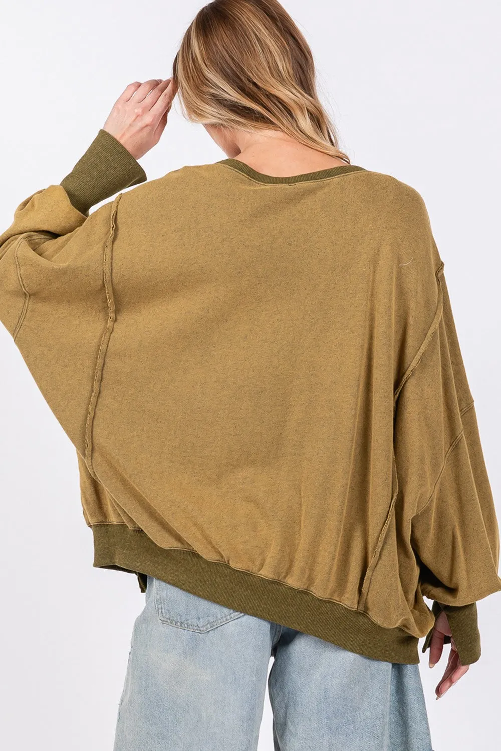 SAGE   FIG Mineral Wash Side Slit Oversized Sweatshirt