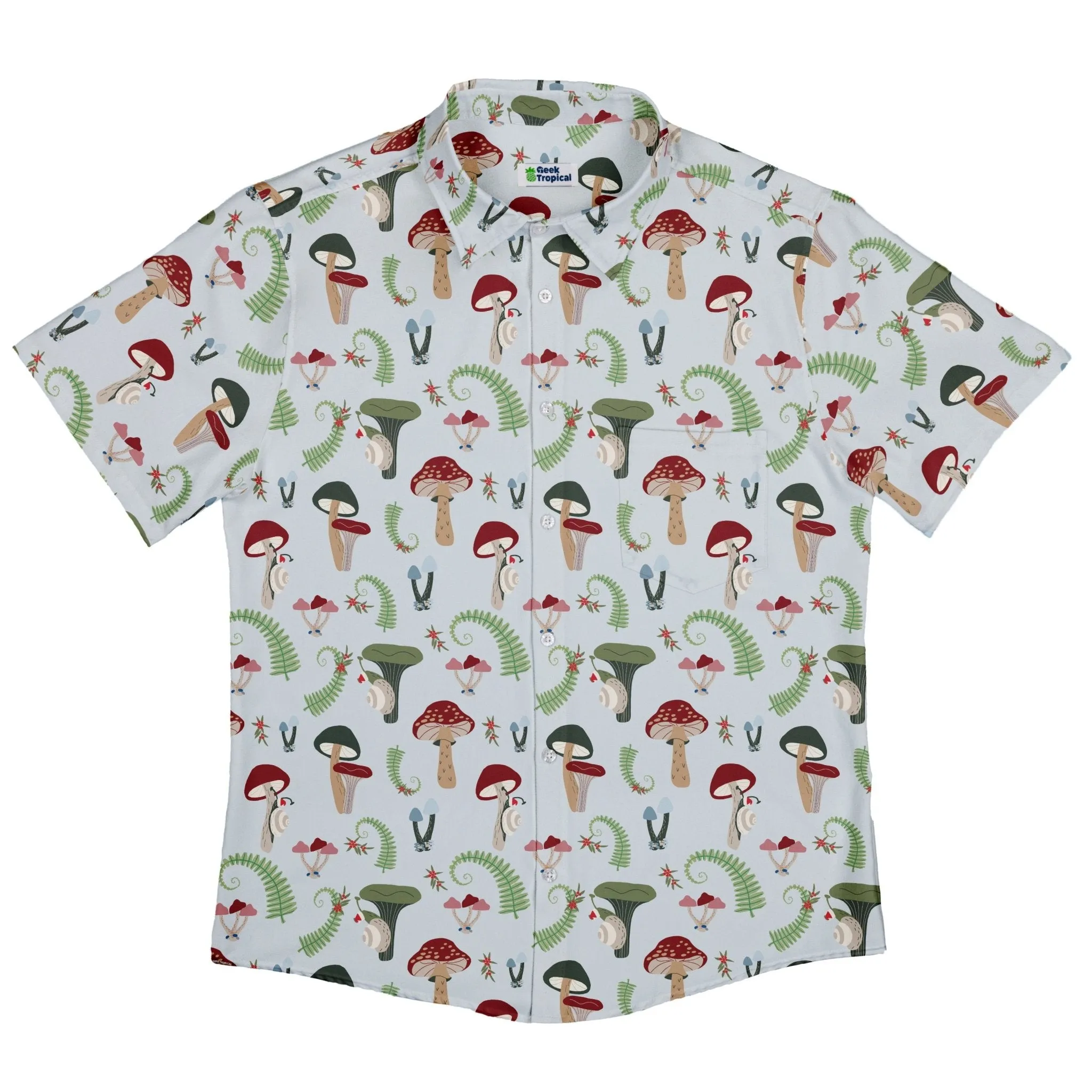 Santa Snails and Winter Mushrooms Button Up Shirt