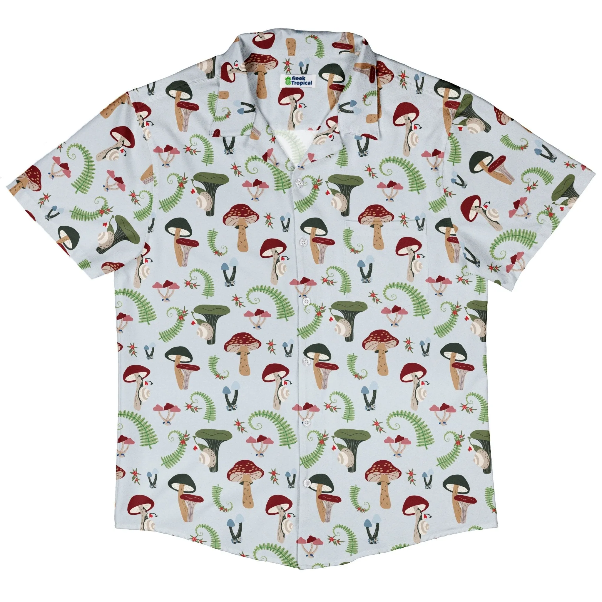 Santa Snails and Winter Mushrooms Button Up Shirt