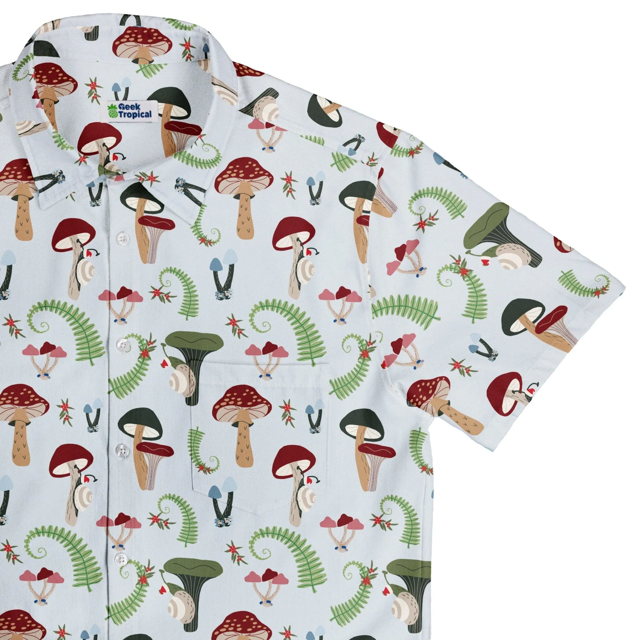 Santa Snails and Winter Mushrooms Button Up Shirt