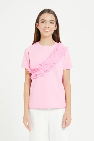 Senior Girls Pink Ruffled Front Top