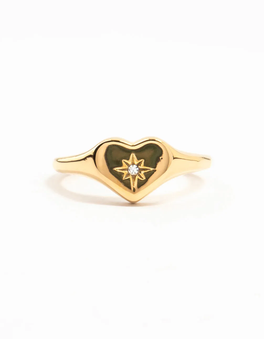 Waterproof Gold Plated Stainless Steel Cubic Zirconia Signet Ring