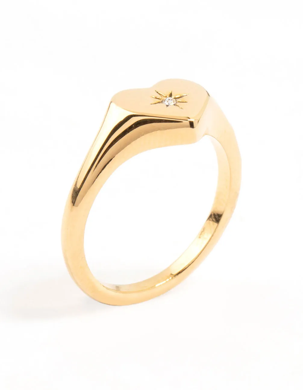 Waterproof Gold Plated Stainless Steel Cubic Zirconia Signet Ring