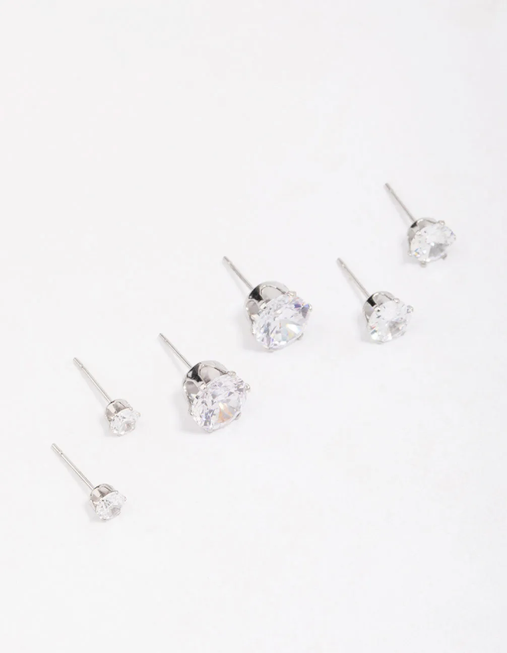 Waterproof Stainless Steel Graduating Cubic Zirconia Earring 3-Pack