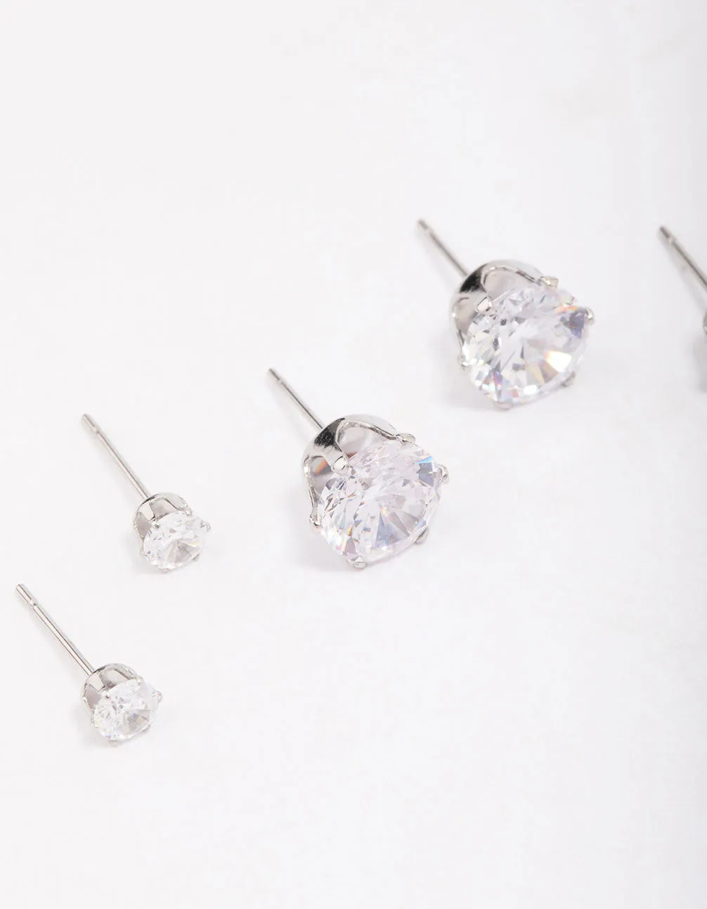 Waterproof Stainless Steel Graduating Cubic Zirconia Earring 3-Pack