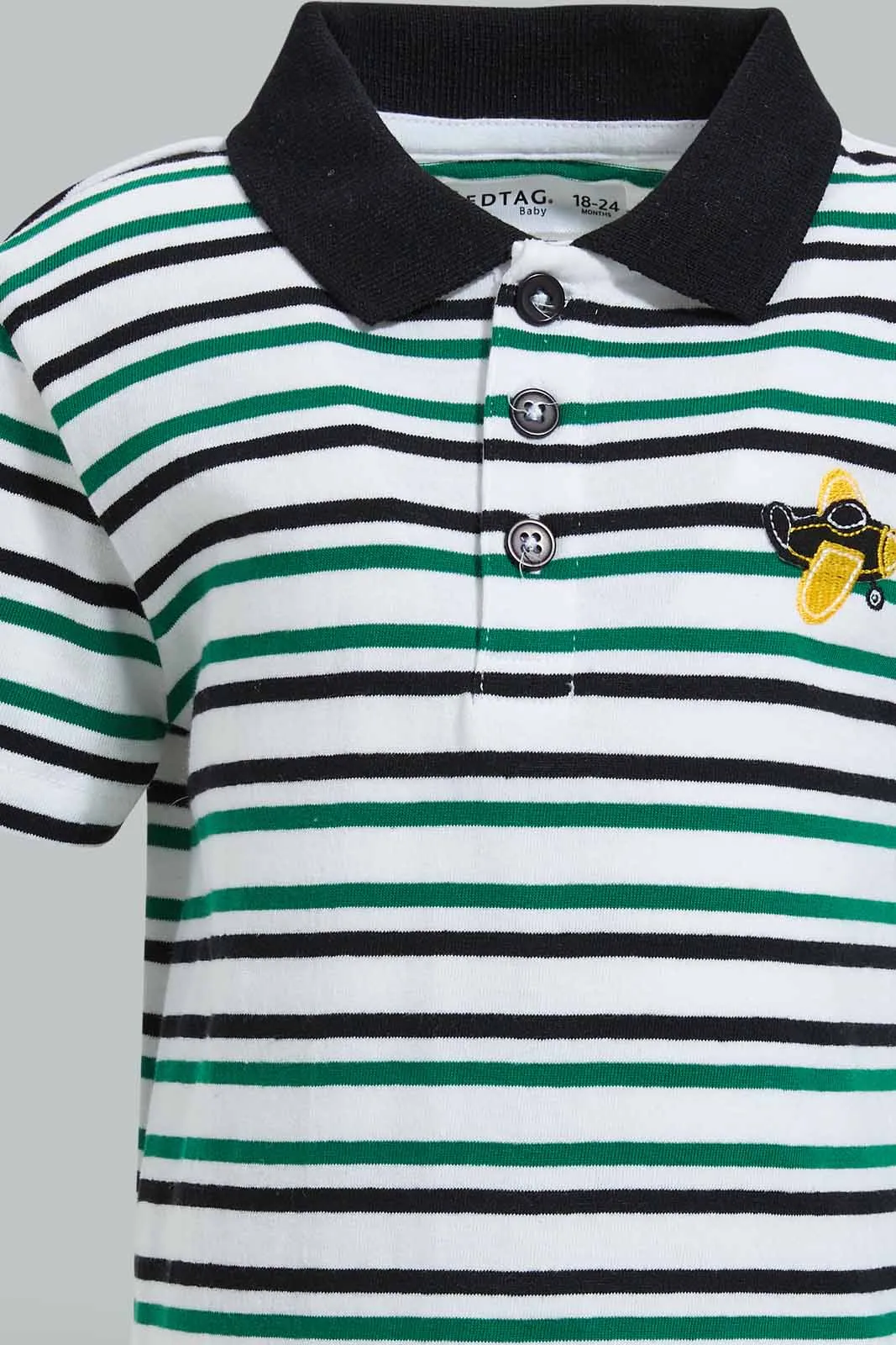 White And Navy Striped Polo Shirt For Baby Boys