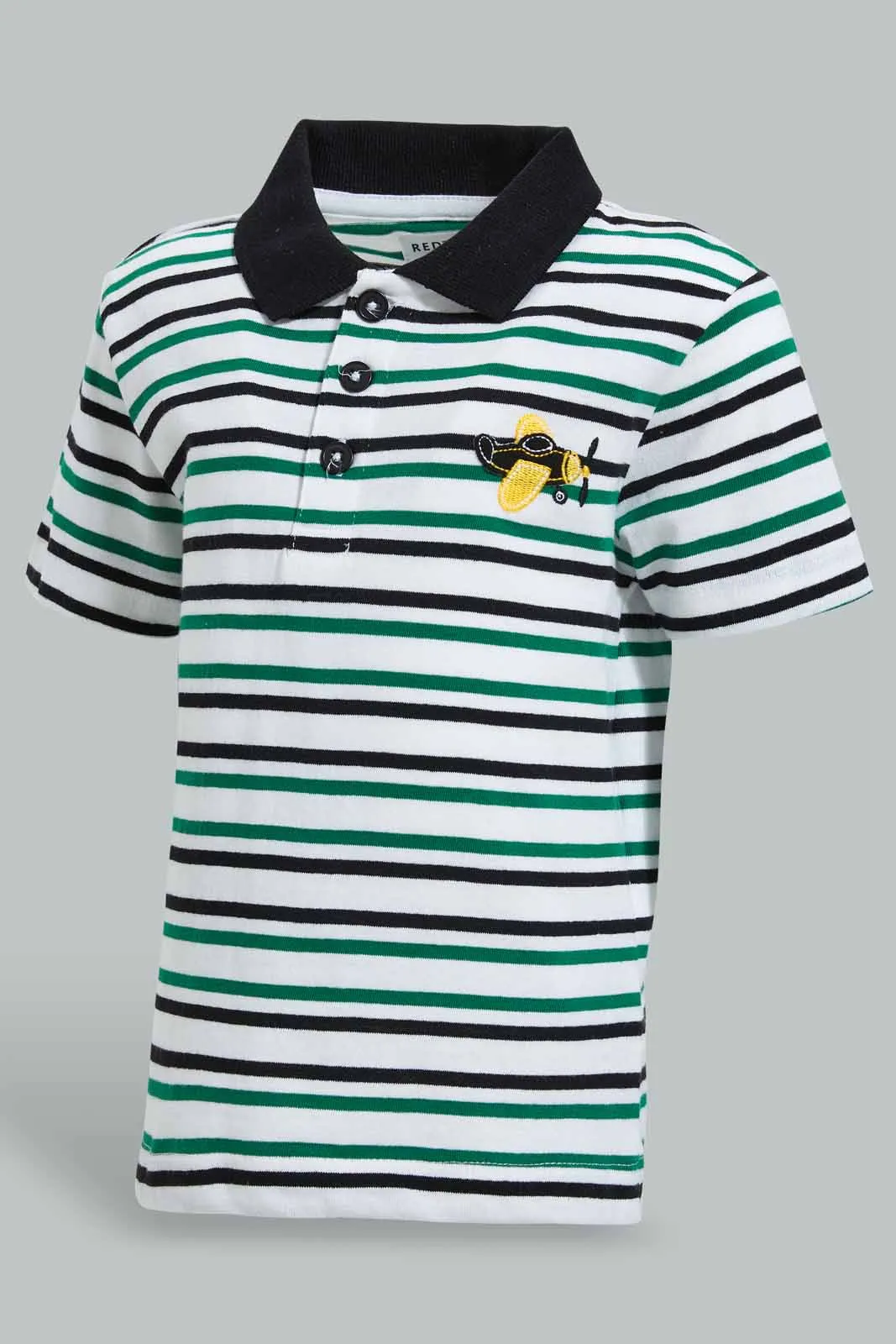 White And Navy Striped Polo Shirt For Baby Boys