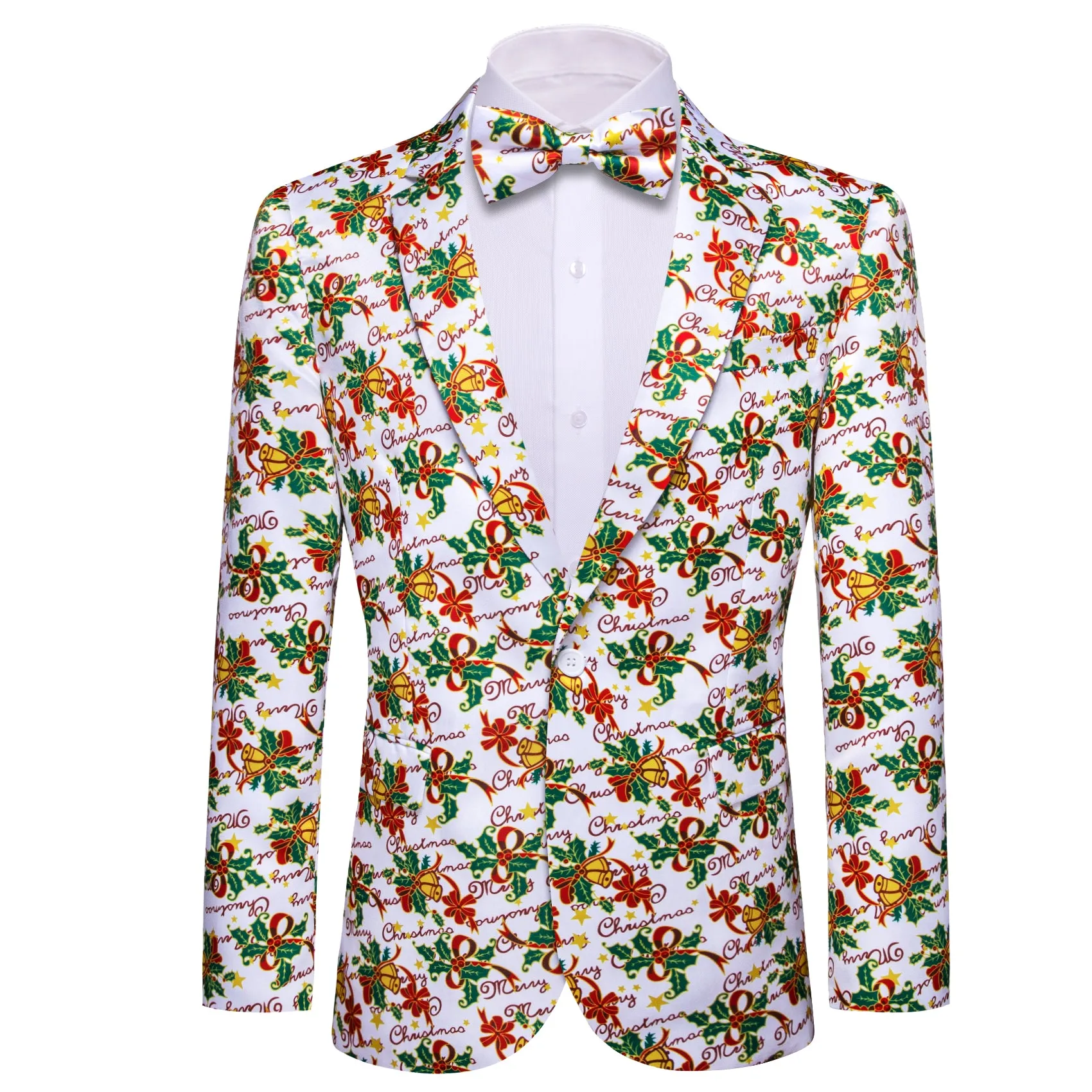 White Green Mistletoe Christmas Men's Suit for Party