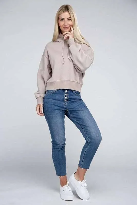 Zenana Acid Washed Cropped Hoodie