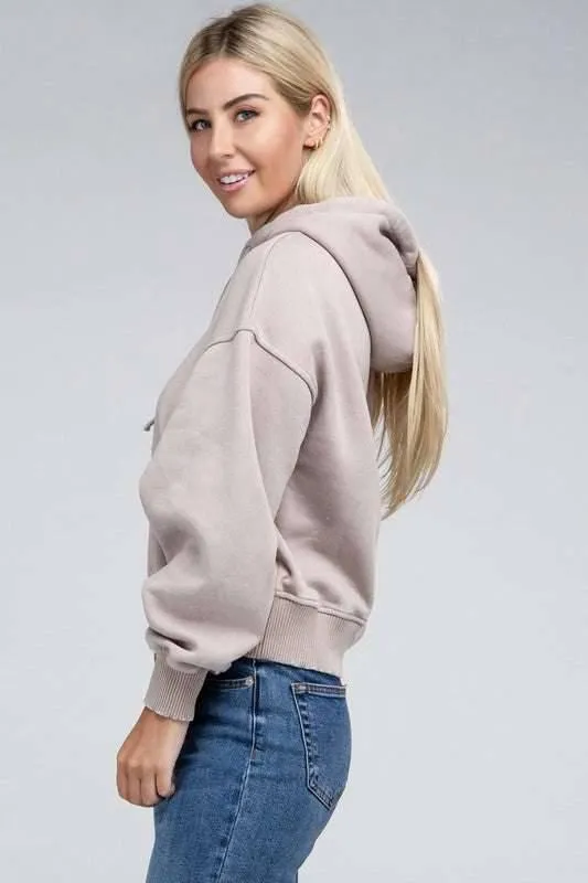 Zenana Acid Washed Cropped Hoodie