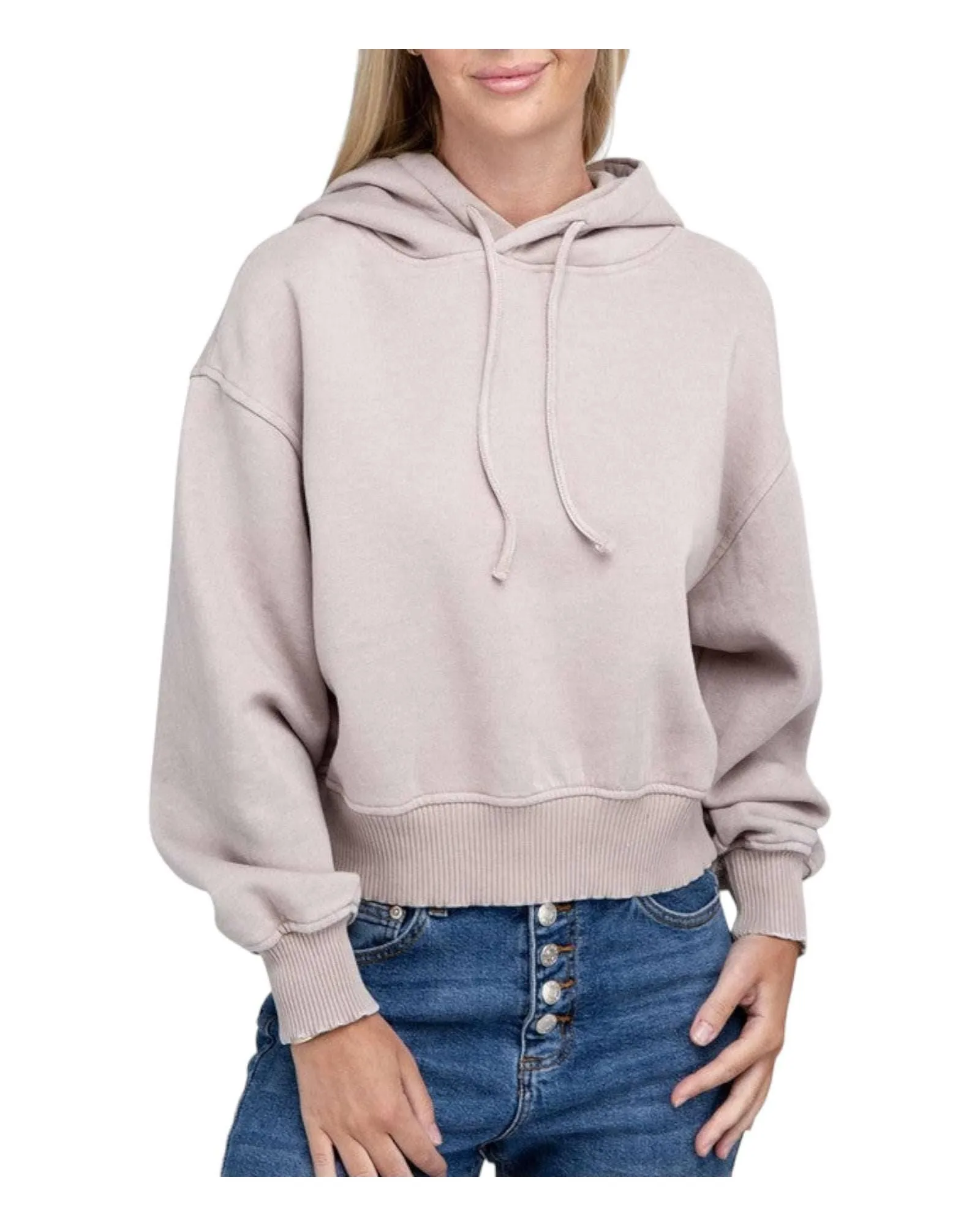 Zenana Acid Washed Cropped Hoodie