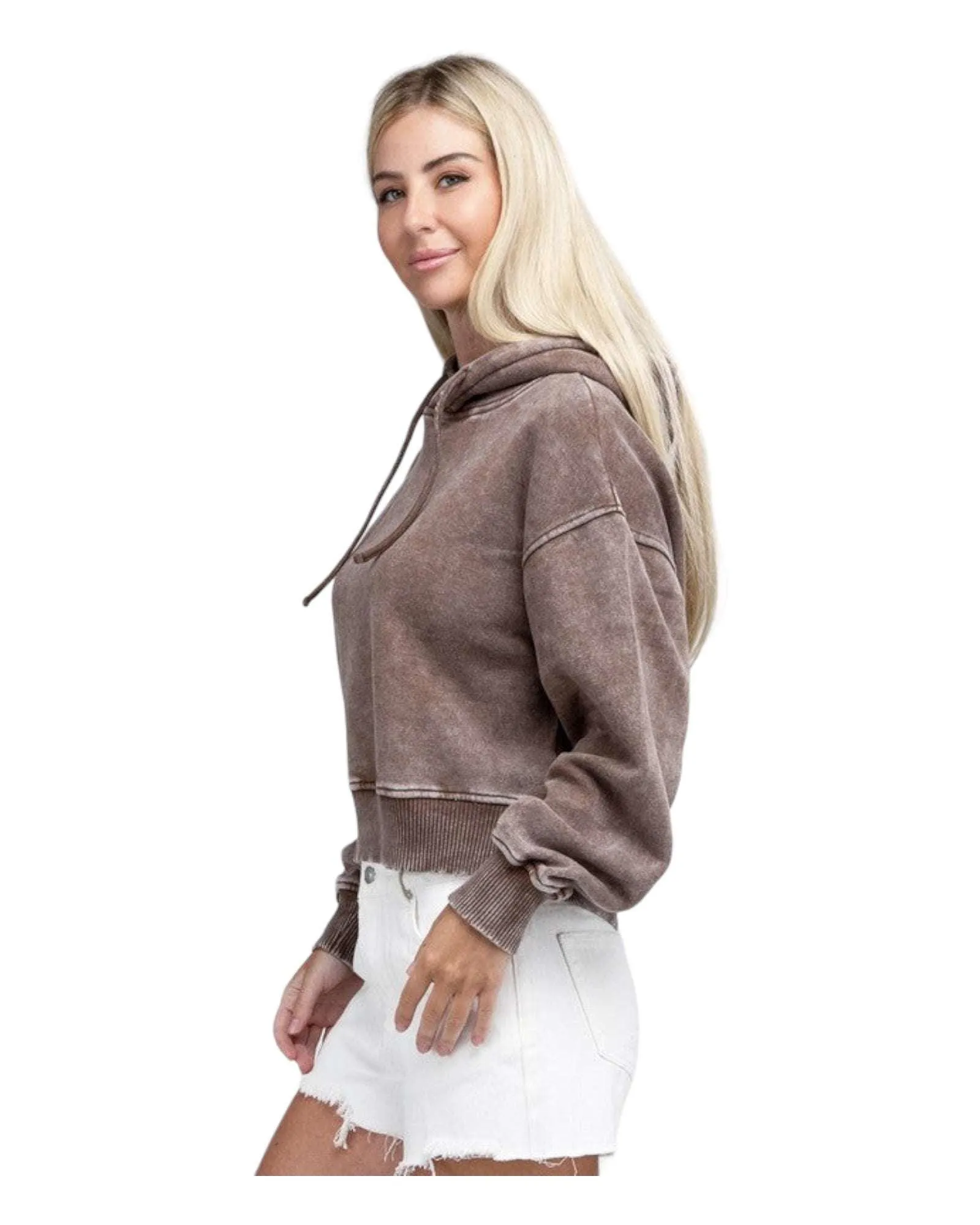 Zenana Acid Washed Cropped Hoodie